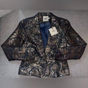 NWT ASOS Metallic Shimmer Blue and Gold Paisley Women's Blazer